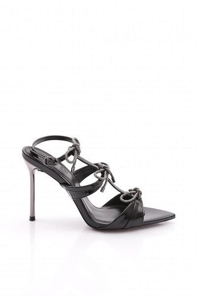 DGN Black Patent Leather Evening Dress - Stone Detailed Heeled Shoes 66363481