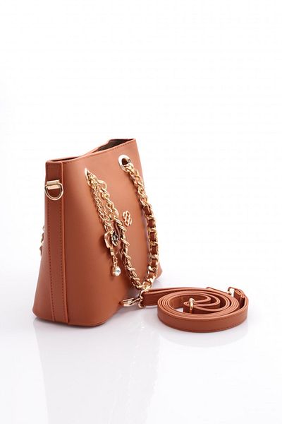 DGN Women's Flower Brooch Chain Detailed Bag Brown 81103555