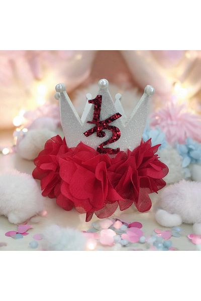 damlakidsmoda Λευκό κόκκινο κοριτσάκι Half Moon Party Tiara