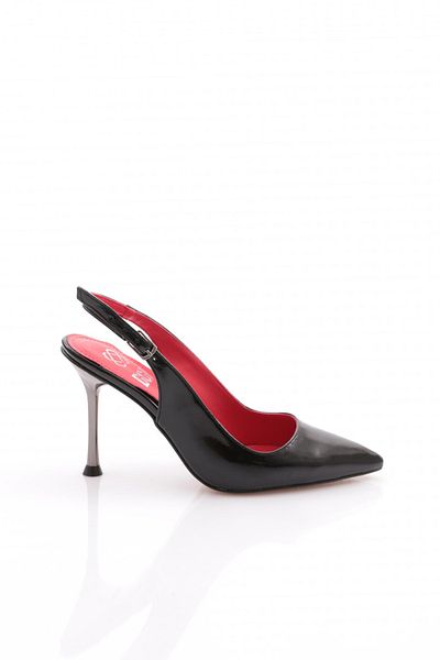 DGN Black Patent Leather Red Evening Dress Heels - Open Back 26235612121152322