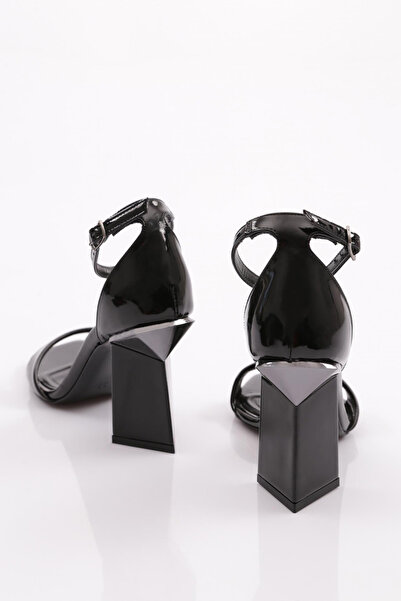 DGN Women's Ankle Strap Heeled Evening Dress Shoes Black Patent Leather 355433210