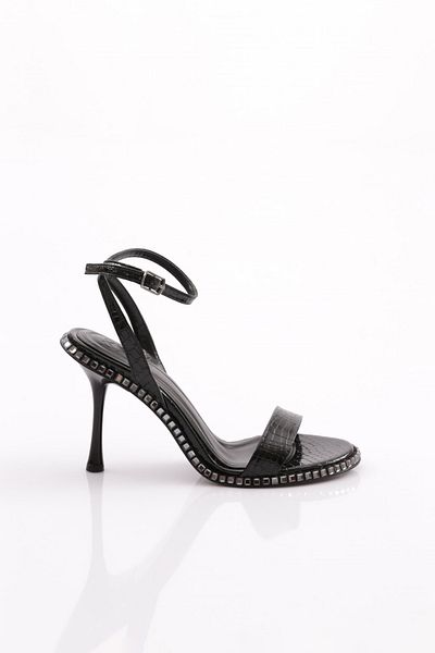 DGN Pantofi de seara cu toc brodat de piatra de dama, croco negru 352533210