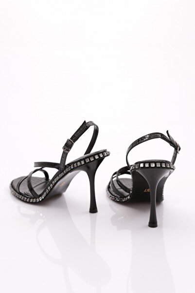 DGN Kadın Arkadan Bağlamalı Topuklu Abiye Ayakkabı Siyah Kroko 354333210