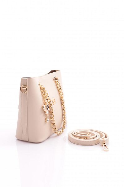 DGN Women's Flower Brooch Chain Detailed Bag Beige 81103555