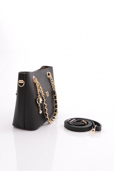 DGN Women's Flower Brooch Chain Detailed Bag Black 81103555