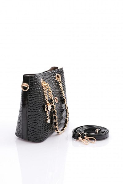 DGN Women's Flower Brooch Chain Detailed Bag Black Bean 81103555