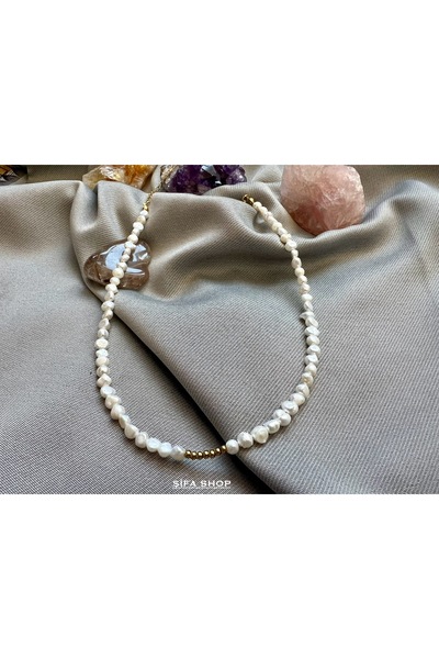ŞİFA SHOP Hakiki inci gerçek inci kolye minimal, çelik klipsli