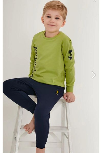 U.S. Polo Assn. Băiat, licență, USPA, 100% bumbac, costum de pijama cu mânecă lungă