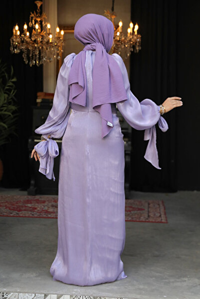 Neva Style Drape Detaylı Lila Tesettür Abiye Elbise 47261lıla