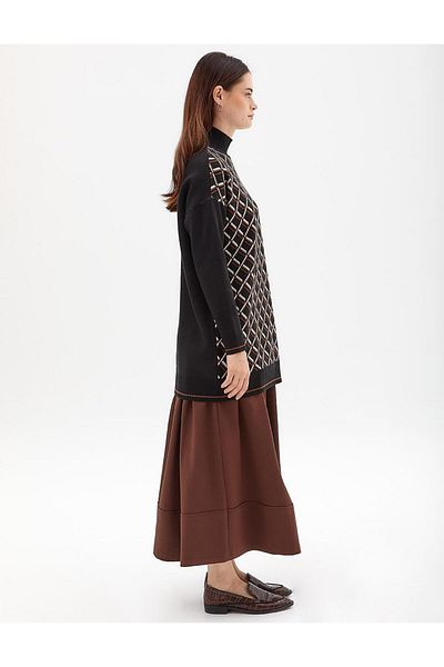 Kayra Baklava Pattern Knitwear Tunic Black