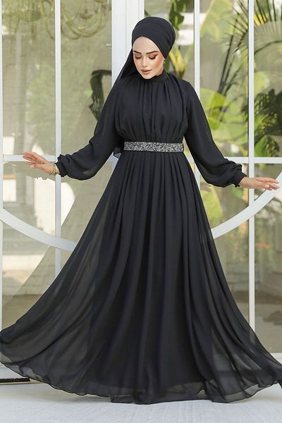 Neva Style Πλισέ μαύρο χιτζάμπ βραδινό φόρεμα 25888s
