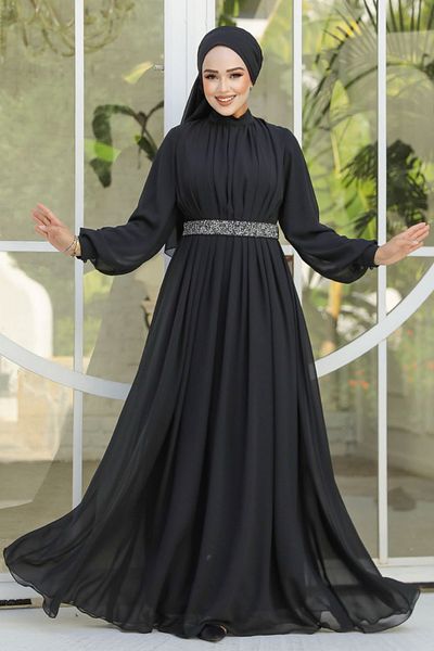 Neva Style Πλισέ μαύρο χιτζάμπ βραδινό φόρεμα 25888s