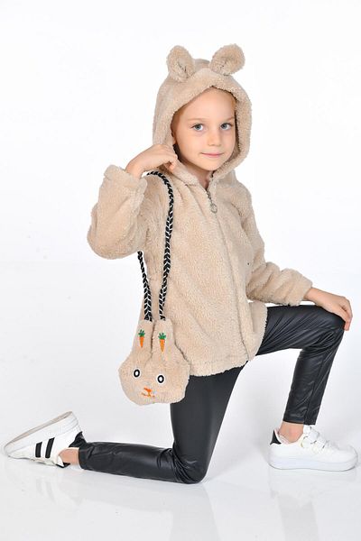 Kamex Double Sided Welsoft Rabbit Hooded Girl's Coat with Bag