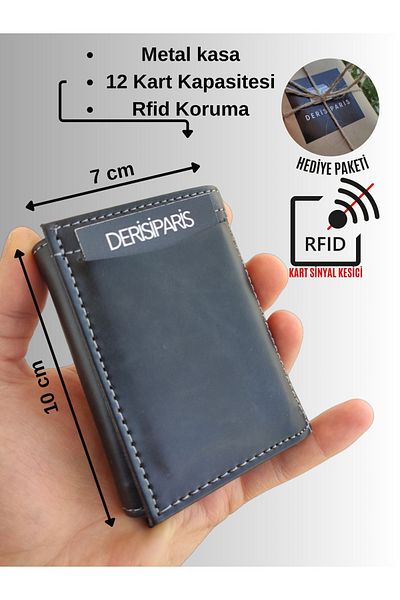YNS LEATHER Men's Wallet - Black Card Holder with Mechanism Gift Package
