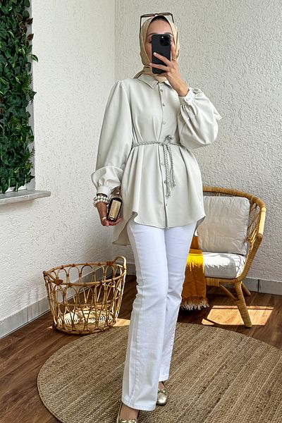 Salih Çelebi 2172 Knitted Belted Tunic - Elephant Female