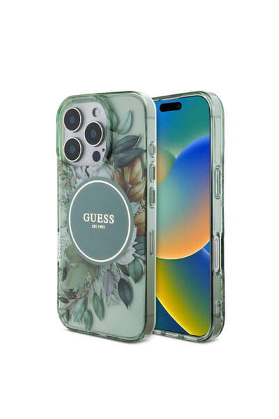 Guess iPhone 16 Pro Max Kılıf Guess  Lisans Magsafe Özellik IML Baskılı Çiçek...
