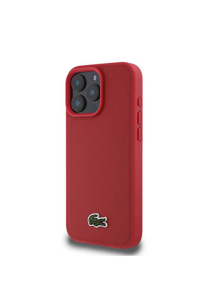Lacoste iPhone 16 Pro Max Case Lacoste Licensed Pu Pique Pattern Iconic Crocodile Woven Logo Red