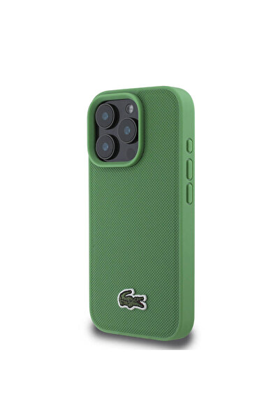 Lacoste iPhone 16 Pro Max Kılıf Lacoste Lisanslı PU Pike Desenli İkonik Timsah Dokuma Logolu Yeşil