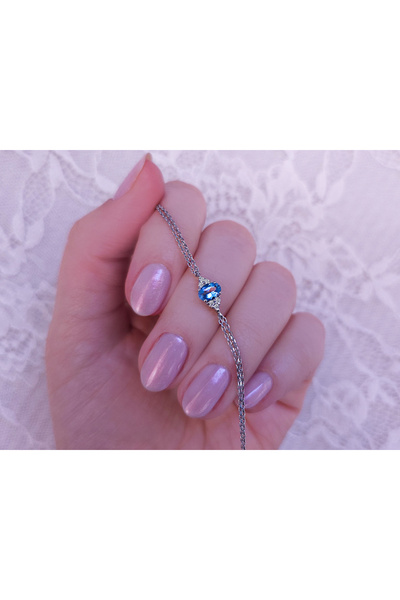 Sirius Pırlanta Pırlanta ve Oval Mavi Topaz Taşlı Bileklik 0617B0008