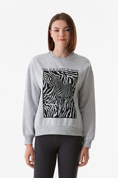 Fulla Moda Zebra Printed Crew Neck Sweatshirt