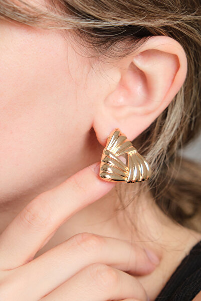 AURRARİ Gold Işıltılı Spiral Üçgen Küpe