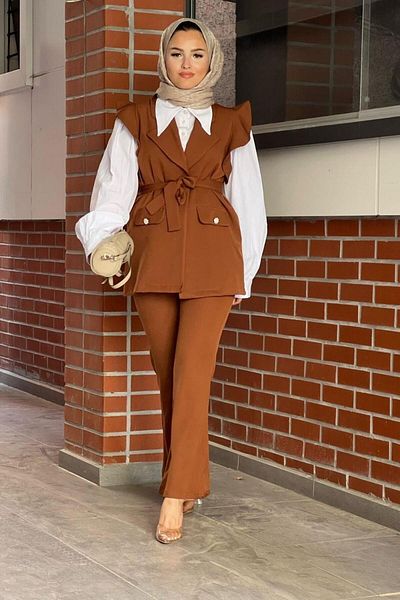 Şule Giyim Hürrem Vest Suit Brown