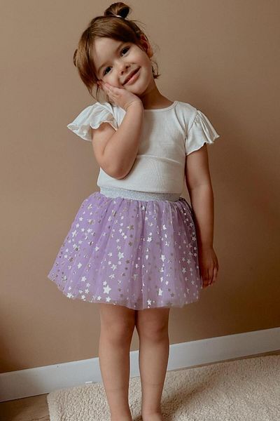 Le Mabelle Lilac Star Printed Girl's Tulle Skirt - Pauline