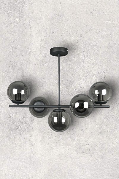 Fer Avize Neron Özel Tasarım Siyah Renk Globe Füme Camlı Salon - Mutfak - Yat...