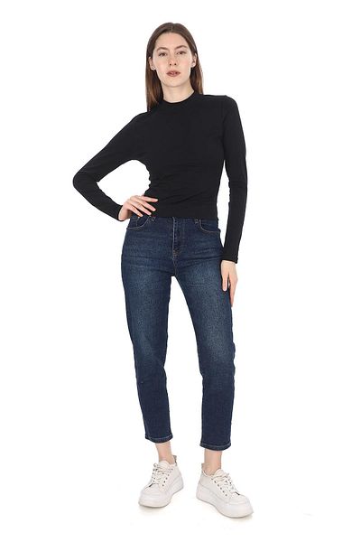 penyebizden Tricou din bumbac pieptănat cu guler ridicat-negru