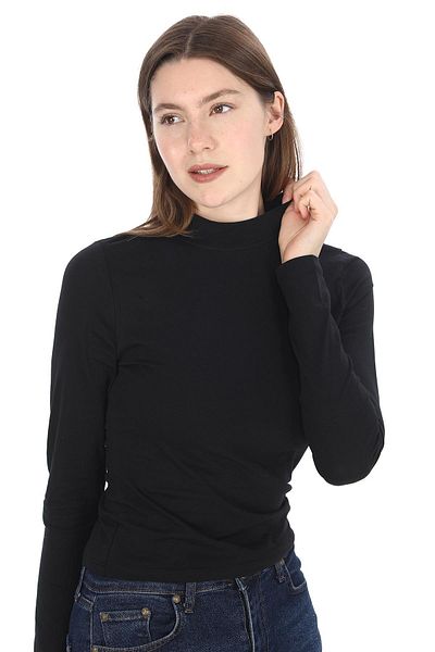 penyebizden Tricou din bumbac pieptănat cu guler ridicat-negru
