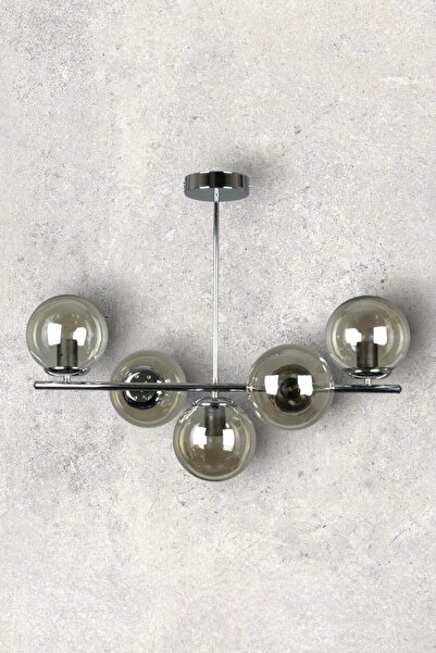 Fer Avize Neron Özel Tasarım Krom Renk Globe Bal Camlı Salon - Mutfak - Yatak Odası 5'li Avize