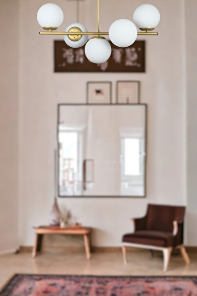 Fer Avize Neron Özel Tasarım Eskitme Renk Globe Beyaz Camlı Salon - Mutfak - Yatak Odası 5'li Avize