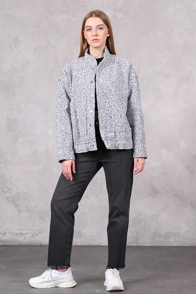 YOUR NAME Gray Women's Bomber Jacket with Boucle Pockets