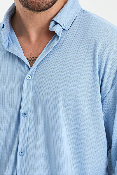 HAWKKİNG Ανδρικό καλοκαιρινό μακρυμάνικο πουκάμισο με λευκό σχέδιο