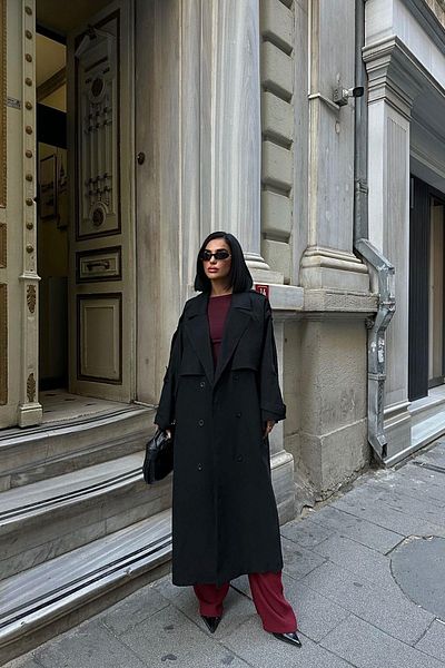 YOUR NAME Oversize Premium Long Black Women's Trench Coat