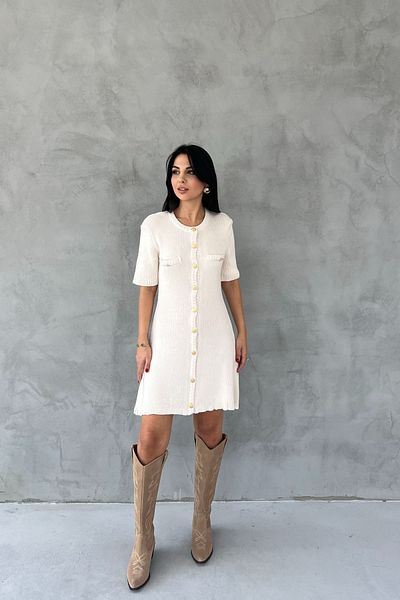 Seda Yalçın Atelier Beige Gold Buttoned Knitwear Dress