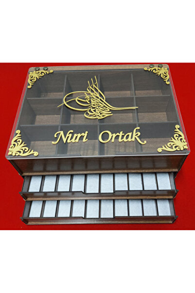 aswood Kişiye Özel Şeffaf Kapaklı Ahşap Tesbih ve Saat Koleksiyon Kutusu Tesp...