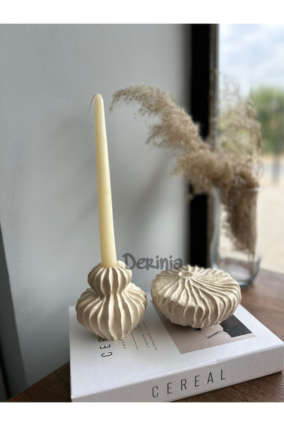 Derinia Dokulu 2’li Şamdan Mumluk Vazo set Dekoratif Biblo