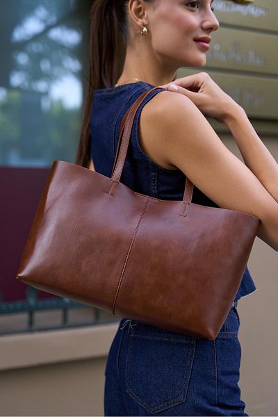 Madamra Brązowa damska minimalistyczna torba typu tote do ręki i na ramię