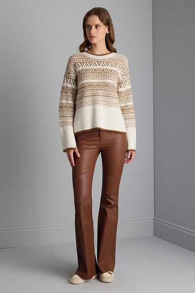 JOIN US Crew Neck Patterned Ecru Knitwear Sweater