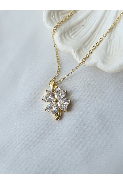 ULYOS PONIS Renkli Yonca Zirkon Taşlı Çelik Kolye