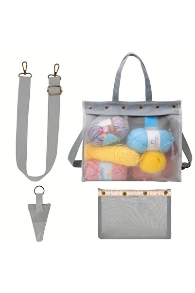 yumakça Örgü Çantası, Çok Amaçlı Çanta, Organizer Çanta | Şeffaf Gri LE18
