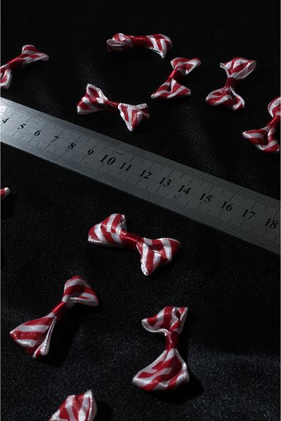 ÖZPAŞ TEKSTİL VE AKSESUAR 3cm Red-White Striped Bow Tie Bow - 25 Pieces