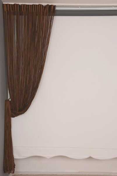 AKÇA TEKSTİL Plain Rope Curtain 180 cm Width 280 cm Length Brown Color Ready Rope Curtain