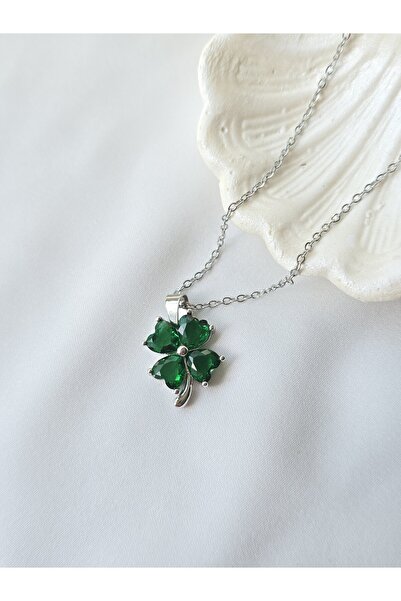 ULYOS PONIS Renkli Yonca Zirkon Taşlı Çelik Kolye