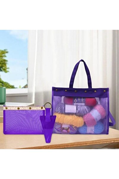 yumakça Örgü Çantası, Çok Amaçlı Çanta, Organizer Çanta | Şeffaf Mor LE18