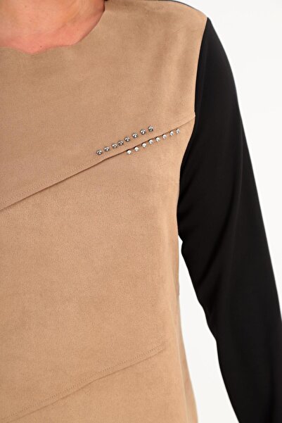 Metpoint Trend42Plus Large Size Front Suede Troc Printed Mink Tunic