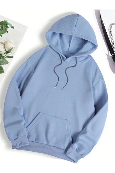 Harmandar Baby Blue Unisex φούτερ με κουκούλα - 3 κλωστές χοντρές αφράτες, τσέπη καγκουρό, απολαύστε στάμπα