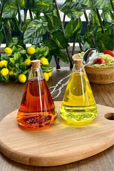 elif aksesuar 2li Mini Konik Yağlık Mantar Tıpalı Borosilikat Cam Yağlık