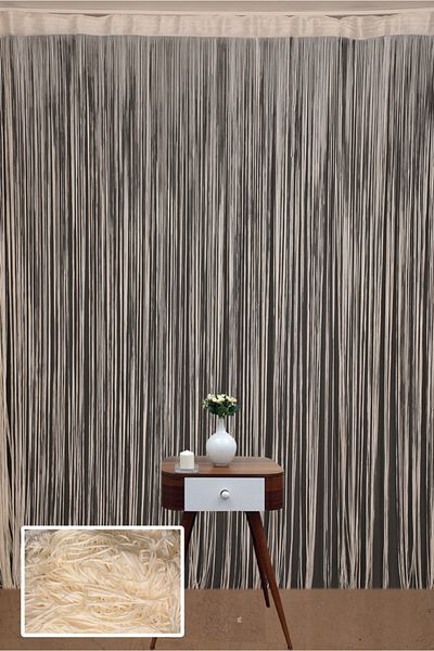 AKÇA TEKSTİL Plain Rope Curtain 180 cm Width 280 cm Length Cream Color Ready Rope Curtain